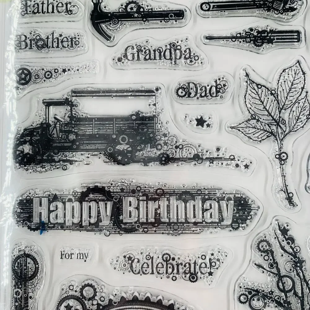 Hot Off The Press Stamps Masculine Collage 27 Acrylic Truck Men Boys Words Leaf